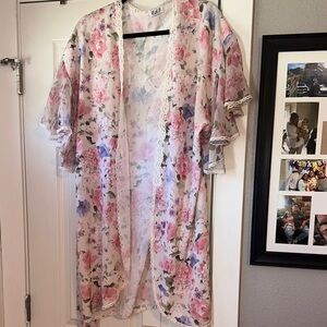 Vintage Ruffle Floral Robe With Tie